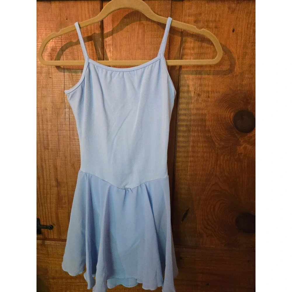 MIRELLA Kids Light Blue Camisole Leotard with Attached Skirt Dance Dress Size M